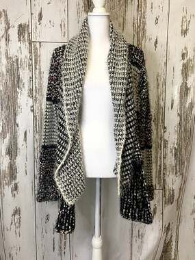 Dor Dor Black, Muted Teal & Pink Tunic Length Cozy Fuzzy Cardigan